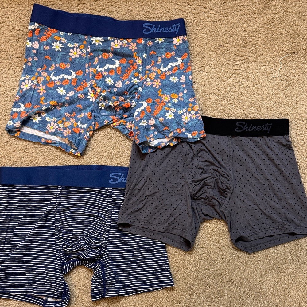 Shinesty Men's Boxer Briefs - Floral Blue, Diamond Gray, and Striped Navy